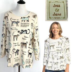"Cat's World" Cotton Long SleeveTop fron Jess & Jane Sz M-L